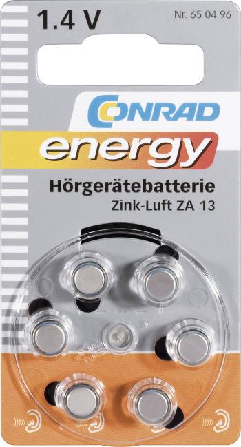 Conrad energy  gombíková batéria  ZA 13 zinkovo-vzduchová 280 mAh 1.4 V 6 ks
