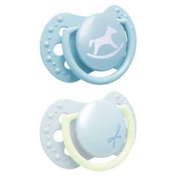 LOVI Silikónový symetrický dynamický cumlík Baby Shower modrý 2 ks
