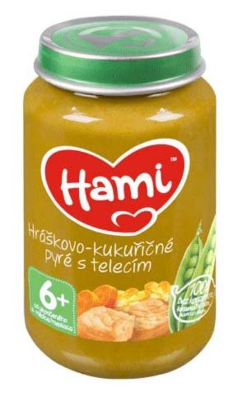 HAMI Príkrm mäsovo-zeleninový Pyré hráškovo-kukuričnés teľacím mäsom (200 g)