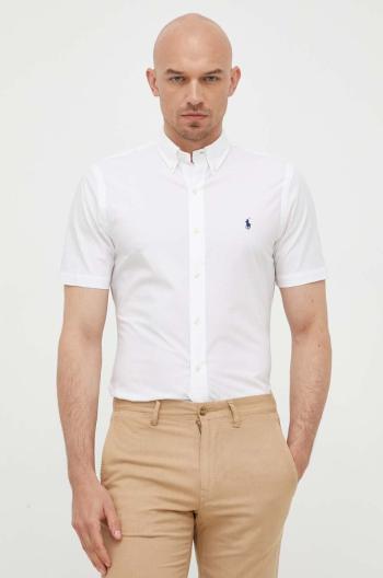 Košeľa Polo Ralph Lauren pánska, biela farba, slim, s golierom button-down