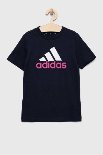 Detské bavlnené tričko adidas U BL 2 TEE tmavomodrá farba, s potlačou