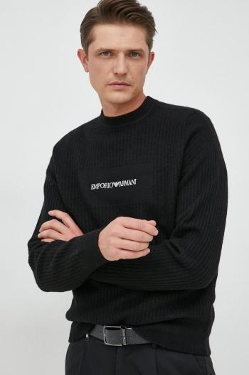 Vlnený sveter Emporio Armani pánsky, čierna farba