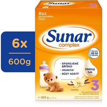 Sunar Complex 3 batoľacie mlieko vanilka, 6× 600 g (8592084416652) + ZDARMA Pexeso DINO
