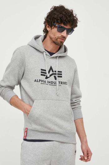 Mikina Alpha Industries pánska, šedá farba, s kapucňou, s potlačou