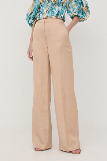 Nohavice s prímesou ľanu Marciano Guess dámske, béžová farba, široké, vysoký pás