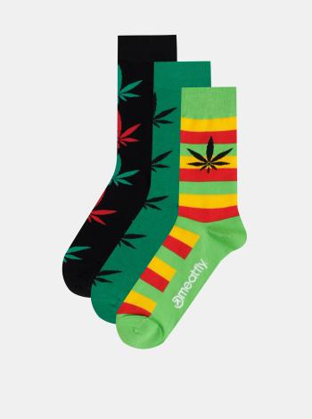 Sada troch párov pánskych vzorovaných ponožiek v zelenej a čiernej farbe Meatfly