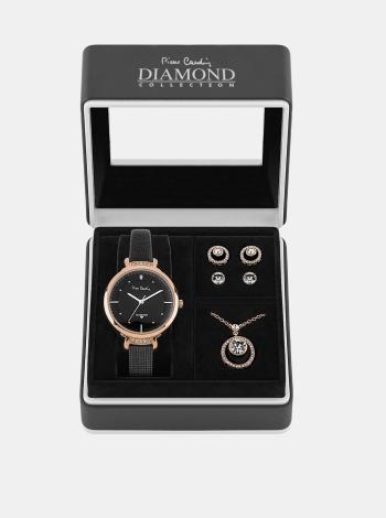 Sada dámskych hodiniek s koženým remienkom a šperkov v ružovozlatej farbe Pierre Cardin