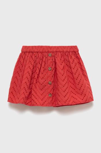 Dievčenská bavlnená sukňa United Colors of Benetton červená farba, mini, áčkový strih