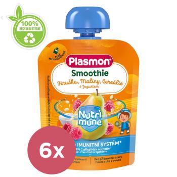 6x PLASMON Kapsička Smoothie NUTRI-MUNE bezlep. ovocie-jogurt hruška a malina s cereáliami 85g, 8 m+