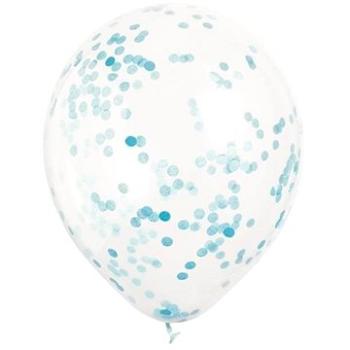 Balóniky 30cm – priehľadné s modrými konfetami – 6 ks (11179581184)