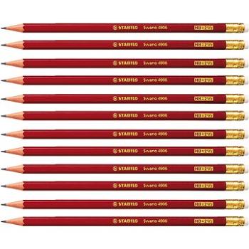STABILO Swano, červená ceruzka s gumou, 12 ks (4006381123693)