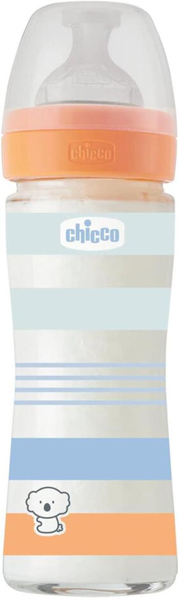 CHICCO Fľaša dojčenská sklo Well-being silikón 240 ml chlapec