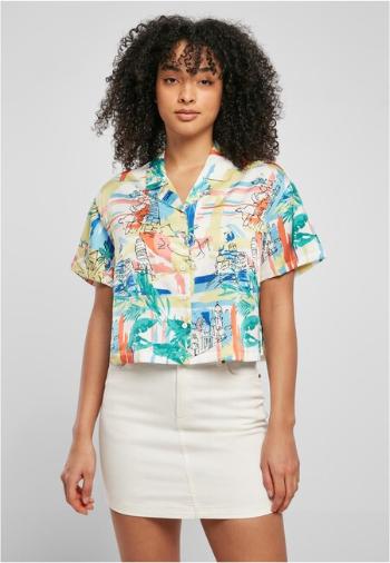 Urban Classics Ladies AOP Satin Resort Shirt softyellowvacation - XXL
