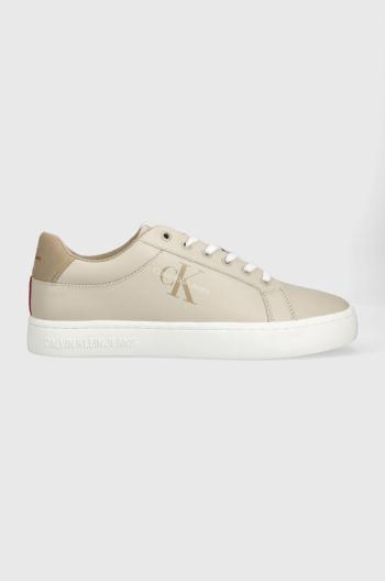 Kožené tenisky Calvin Klein Jeans CLASSIC CUPSOLE FLUO CONTRAST béžová farba, YM0YM00603