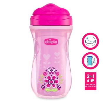 CHICCO Hrnček Active termo s tvrdým náustkom 266 ml ružový, kvety 14m+