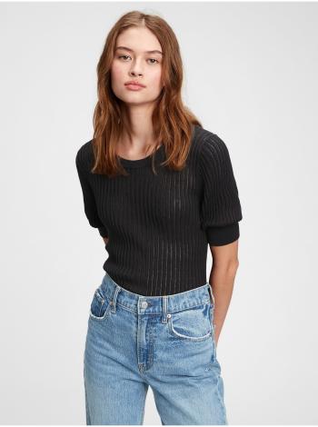 Sveter elbow sleeve pointelle sweater Čierna