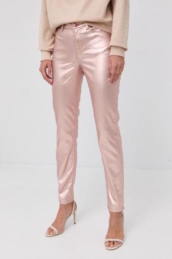 Nohavice Guess dámske, ružová farba, priliehavé, vysoký pás