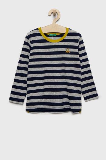 Detská bavlnená košeľa s dlhým rukávom United Colors of Benetton tmavomodrá farba, vzorovaný