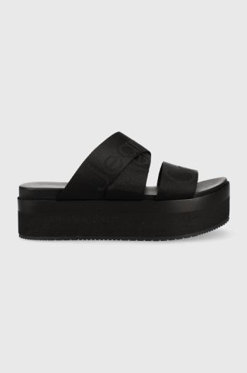 Šľapky Calvin Klein Jeans FLATFORM SANDAL WEBBING dámske, čierna farba, na platforme, YW0YW00966