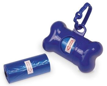 Nobby Plastový zásobník na sáčky na trus pre psy v tvare kosti Bone o dĺžke 8cm vo farbe modrá