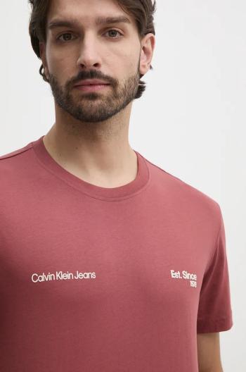 Bavlnené tričko Calvin Klein Jeans pánske, bordová farba, s potlačou, J30J326867