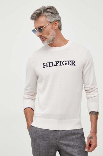 Bavlnený sveter Tommy Hilfiger béžová farba, tenký