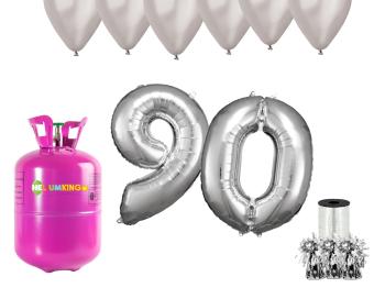 HeliumKing Hélium párty set na 90. narodeniny so striebornými balónmi