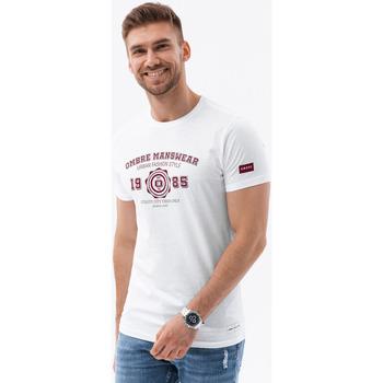 Ombre  Tričká s krátkym rukávom Pánske bavlnené tričko s potlačou - biele V1 S1748  viacfarebny
