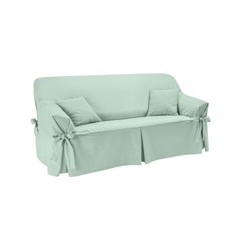 Blancheporte Jednofarebný bavlnený poťah s viazačkami na pohovku a kreslo, plátno bachette zelenkastá sedačka 2 miestna