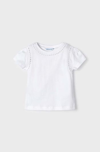 Detské bavlnené tričko Mayoral biela farba