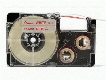 Kompatibilná páska s Casio XR-9WER 9mm x 8m červená tlač / biely podklad
