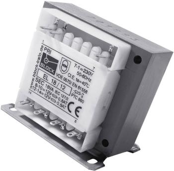 Block EL 18/12 riadiaci transformátor, izolačný transformátor, bezpečnostný transformátor 1 x 230 V/AC 2 x 12 V/AC 18 VA