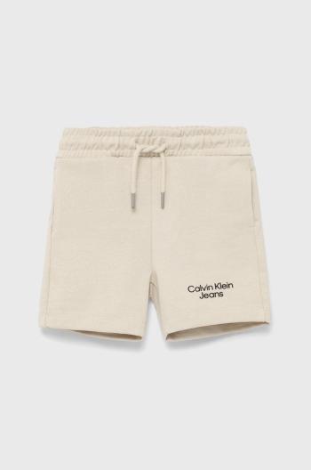 Detské bavlnené šortky Calvin Klein Jeans béžová farba, nastaviteľný pás