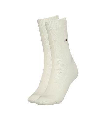 TOMMY HILFIGER - cable bootstock biele vlnené dámske ponožky-35-38