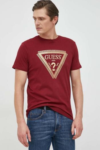 Bavlnené tričko Guess červená farba, s potlačou