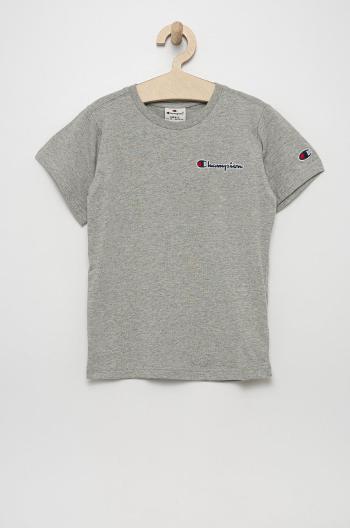 Detské bavlnené tričko Champion 305955 šedá farba, s nášivkou