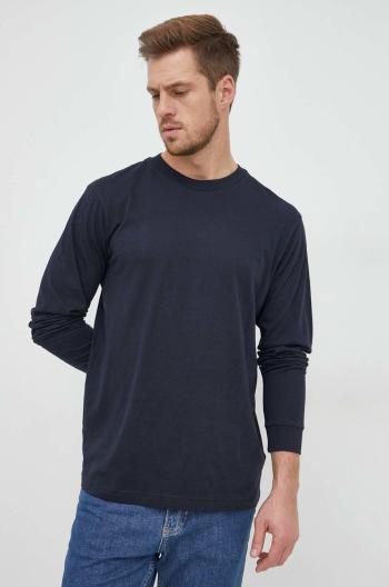 Bavlnené tričko s dlhým rukávom GAP tmavomodrá farba, jednofarebné