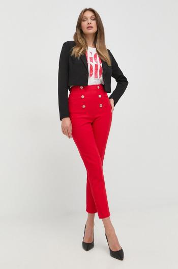 Nohavice Morgan dámske, červená farba, rovné, vysoký pás