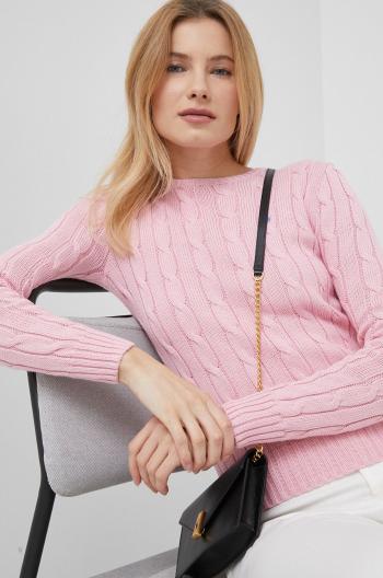Bavlnený sveter Polo Ralph Lauren dámsky, ružová farba