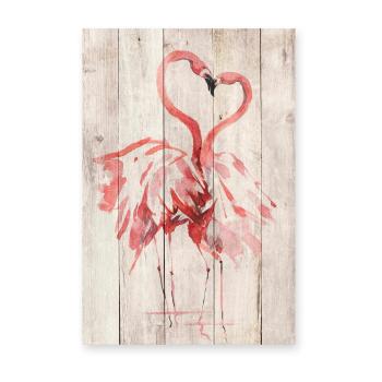 Nástenná dekorácia z borovicového dreva Madre Selva Love Flamingo, 60 × 40 cm