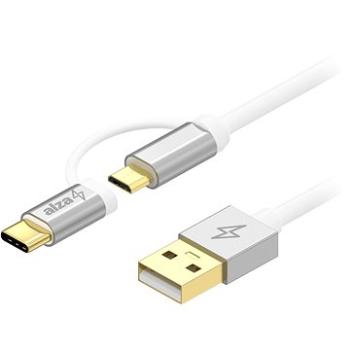 AlzaPower AluCore 2 in 1 Micro USB + USB-C 1 m strieborný (APW-CBM20A10S)