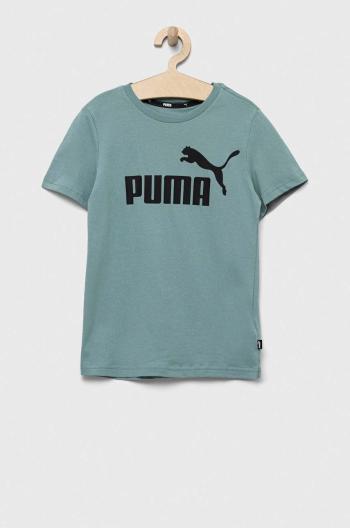 Detské bavlnené tričko Puma ESS Logo Tee B zelená farba, s potlačou