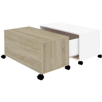 SHUMEE Konferenčný stolík biely a dub sonoma 75 × 75 × 38 cm drevotrieska, 806872