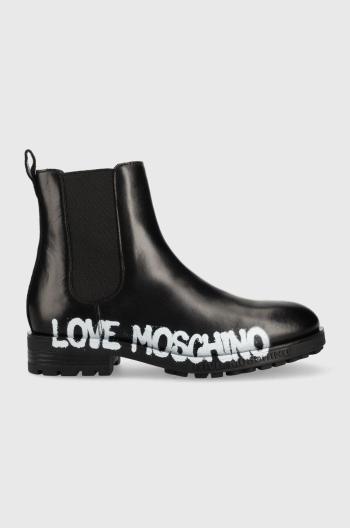 Kožené topánky chelsea Love Moschino dámske, čierna farba, na plochom podpätku,