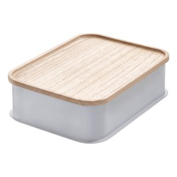 Sivý úložný box s vekom z dreva paulownia iDesign Eco, 21,3 x 30,2 cm