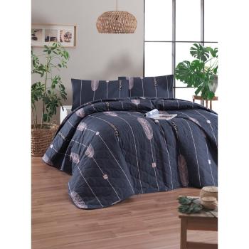 Modrá prikrývka cez posteľ s 2 obliečkami na vankúš z ranforce bavlny EnLora Home Modena, 225 x 240 cm