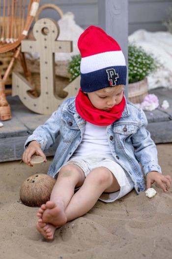 Detská bavlnená čiapka Jamiks LEIF bordová farba biela, z tenkej pleteniny, bavlnená