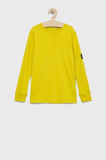 Detská bavlnená košeľa s dlhým rukávom Calvin Klein Jeans žltá farba, jednofarebný