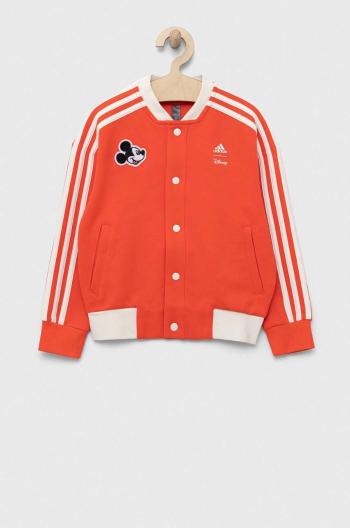 Detská mikina adidas x Disney oranžová farba, s nášivkou