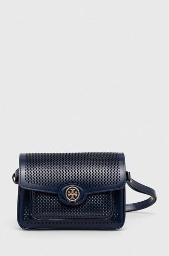 Kožená kabelka Tory Burch tmavomodrá farba